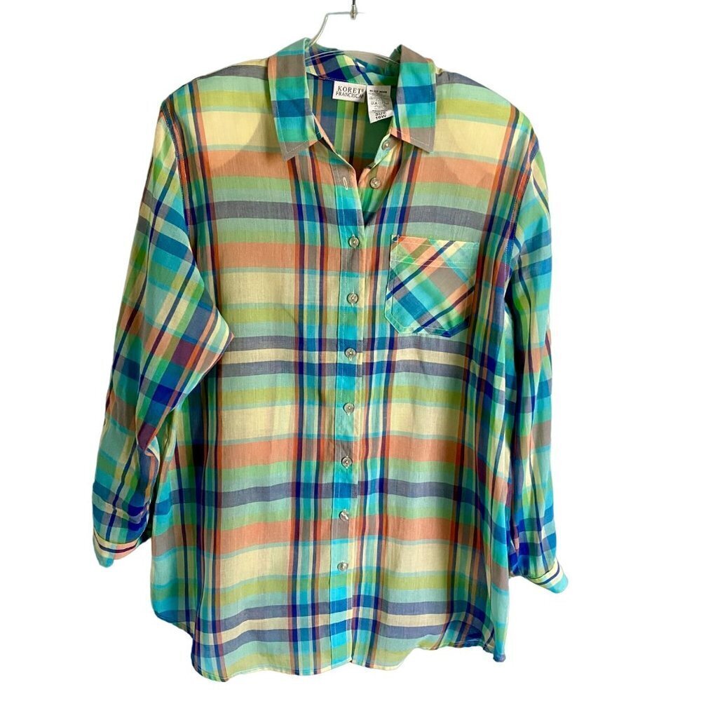 Francisca by Koret Boardwalk Long Sleeve Button Down Shirt Plaid Women's 16W NWT